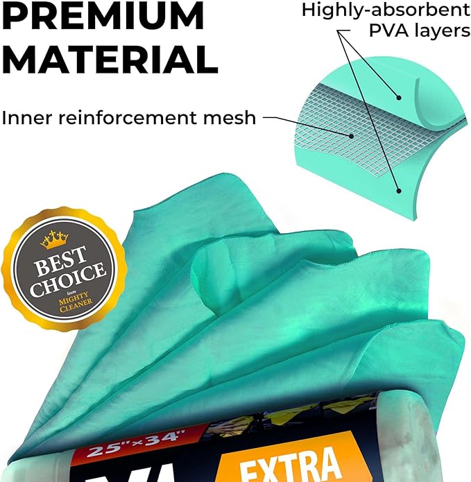 Premium XL Shammy Towel for Car - 34”x25” - Super Absorbent Chamois Cloth - Spots & Scratch-Free - Reusable Car Drying Towel