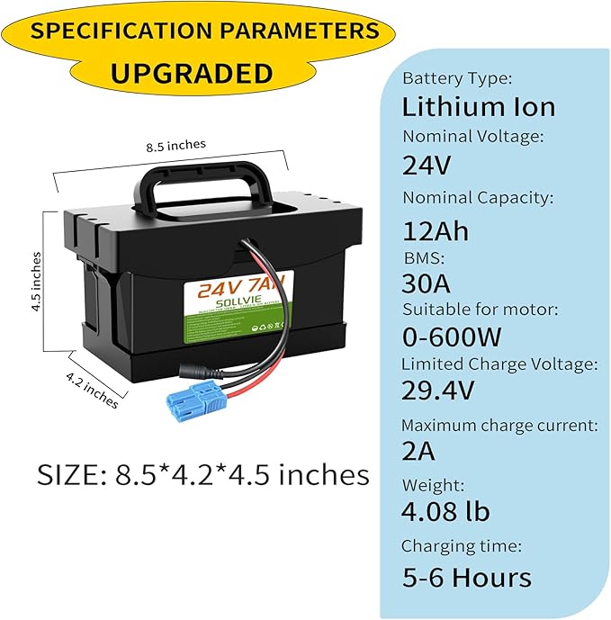 24V 7Ah/12Ah Lithium Battery for Dynacraft Realtree 24V UTV Ride- On Cars & Toys, with 2A Fast Charger