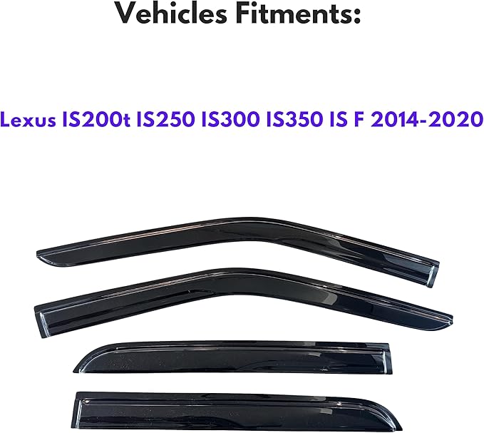 KPY Window Visor Compatible with Lexus IS200t IS250 IS300 IS350 ISF 2014-2020, 4PC Rain Guard Side Window Vent Deflectors Tape-On Mugen Style, 2014 2015 2016 2017 2018 2019 2020