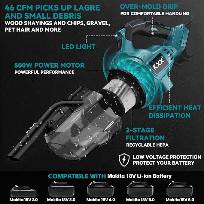 KXX Cordless Vacuum for makita 18V Battery, Handheld Electric Power Vacuum Cleaner for Hardwood Floor Carpet Pet Hair Car (No Battery)