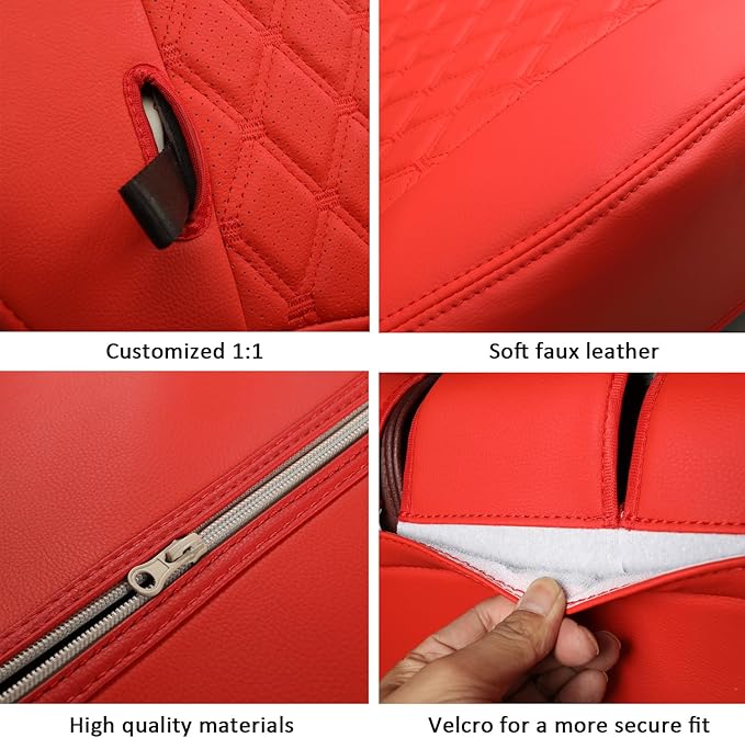 GIANT PANDA Customized Full Set Car Seat Covers for Jeep Wrangler 4 Door JK Unlimited Sahara Sport Rubicon X 2008 2009 2010, Faux Leather - (Red)