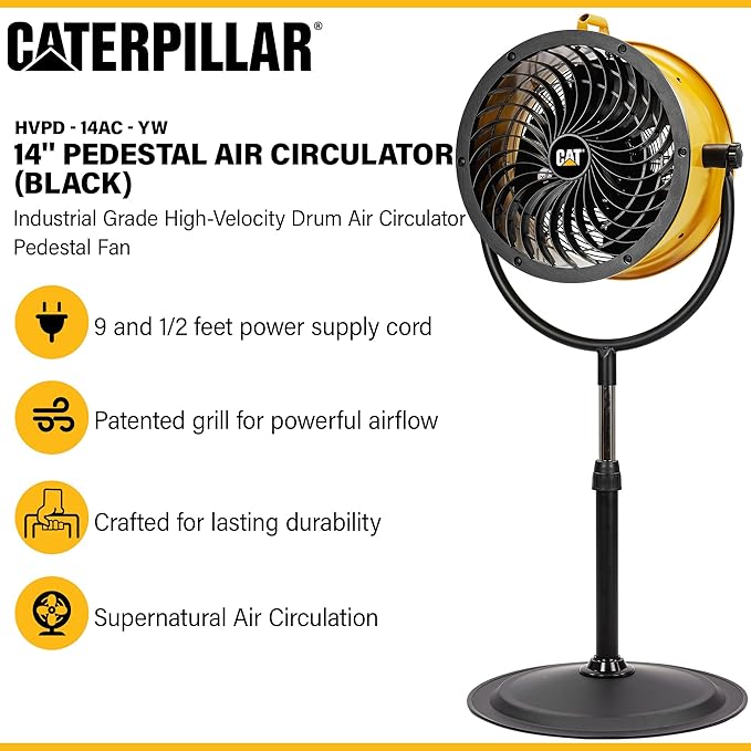 CAT Caterpillar® 14" HVPD-14AC HIGH VELOCITY PEDESTAL DRUM FAN, YELLOW