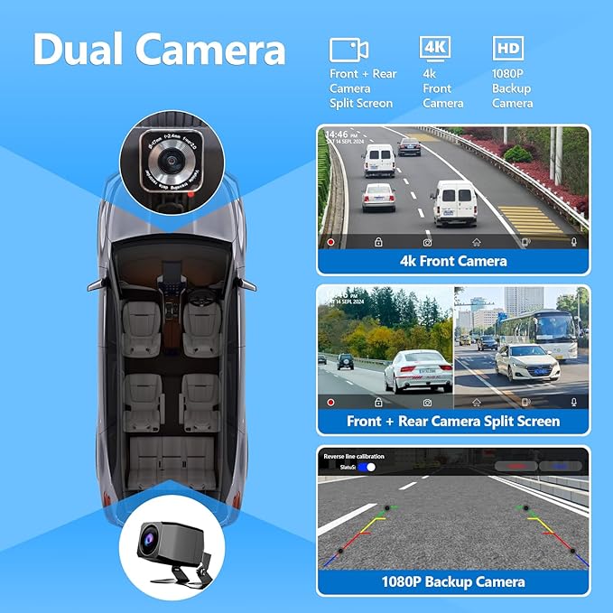 9inch Portable Carplay Screen for Car, Wireless Apple Carplay & Android Auto with 4K Dash Cam,1080p Backup Camera,Car Audio Receivers, GPS Navigation, SuperLink,FM, Music Player