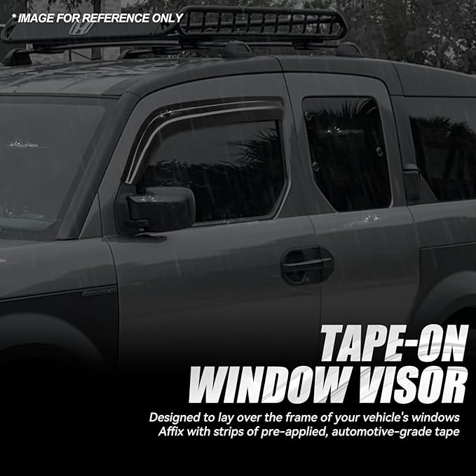 Auto Dynasty 4Pcs Carbon Fiber Pattern Window Visors Compatible with 2003-2011 Honda Element, Tape-On Front & Rear Window Deflectors, Glossy Dark Smoke