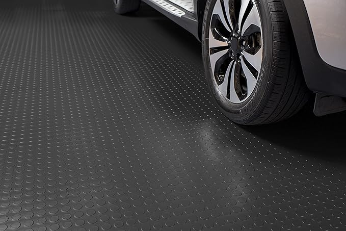 G-Floor Seamless Sheet Vinyl Shed Flooring Cover with Bonded Fibrous Backing - Coin Pattern (8' x 16', Slate Grey)