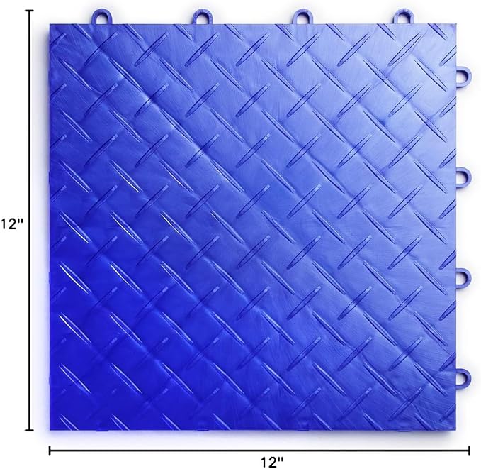 Big Floors RaceDeck Diamond Plate Design, Durable Interlocking Modular Garage Flooring Tile (Royal Blue, 24 Pack of 12 x 12" Tiles)