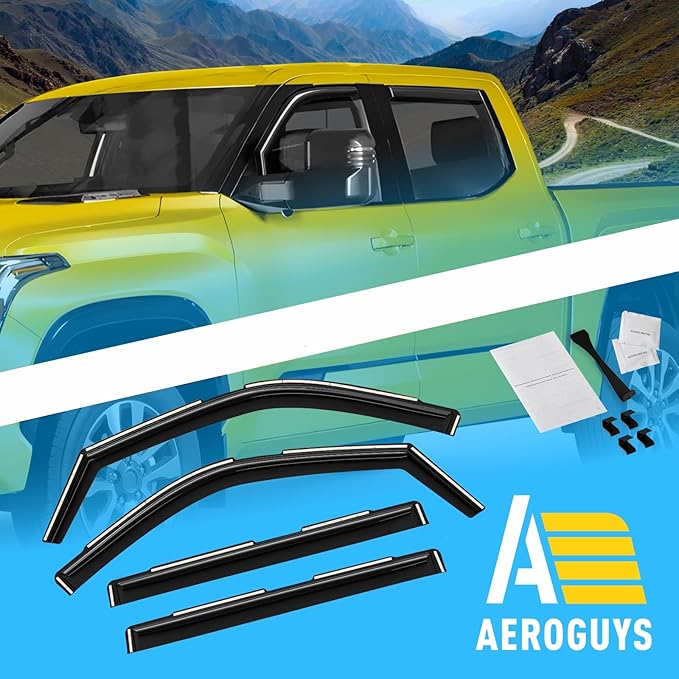 Extra Durable Window Deflectors in-Channel Window Visors Rain Guards Fit for Toyota Tundra 2022-2025 CrewMax, Sun Visors, Wind Vent for Shades, Exterior Car Accessories - 4 pcs. AG0915