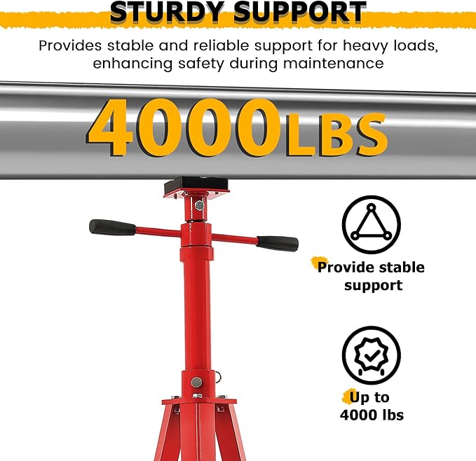 KUAFU 47.375"-84.5" Automotive Under Hoist Tripod Stand 2 Ton High Lift Jack Stand Reach Under Hoist Stand 4000lbs Capacity Powder Coated Red