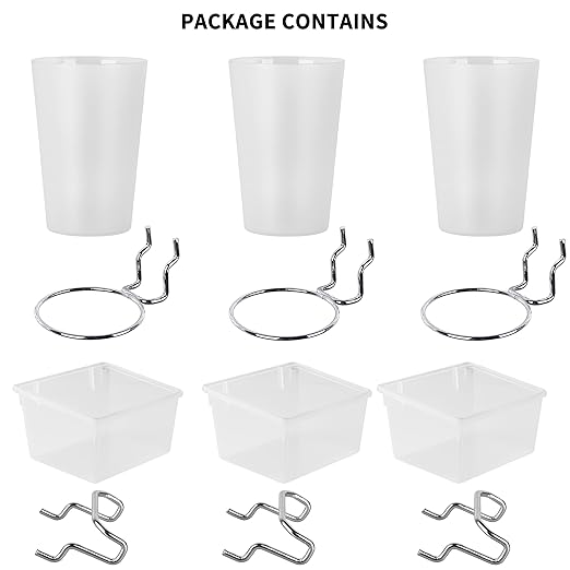 6 Sets Pegboard Bins and Cups with Pegboard Hooks, Pegboard Accessories Baskets, Hooks for Pegboard Cup Holder for Organizing Craft Tools Storage Garage Office Workbench Transparent