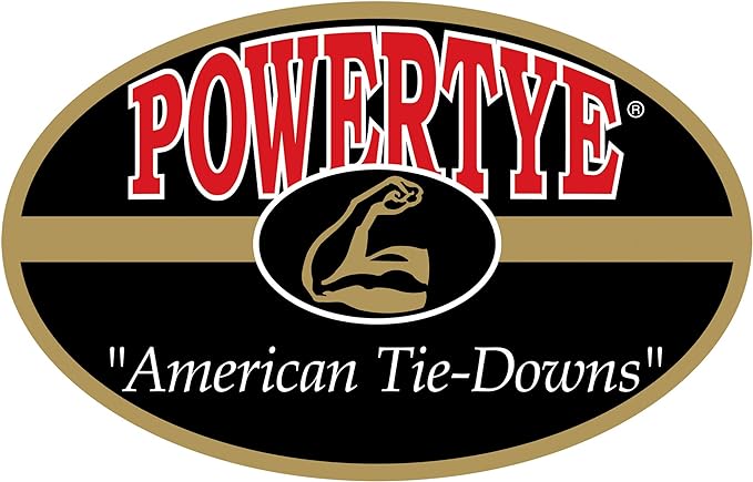 PowerTye - Made in USA - Heavy Duty Ratchet Tie Down Straps with Carabiner Hooks & Sewn-in Soft-Tye, for Motorcycle, ATV, Trailer & Cargo, 1,000 lb WLL, 1.5 inch x 6.5ft Long, Yellow/Black (Pair)