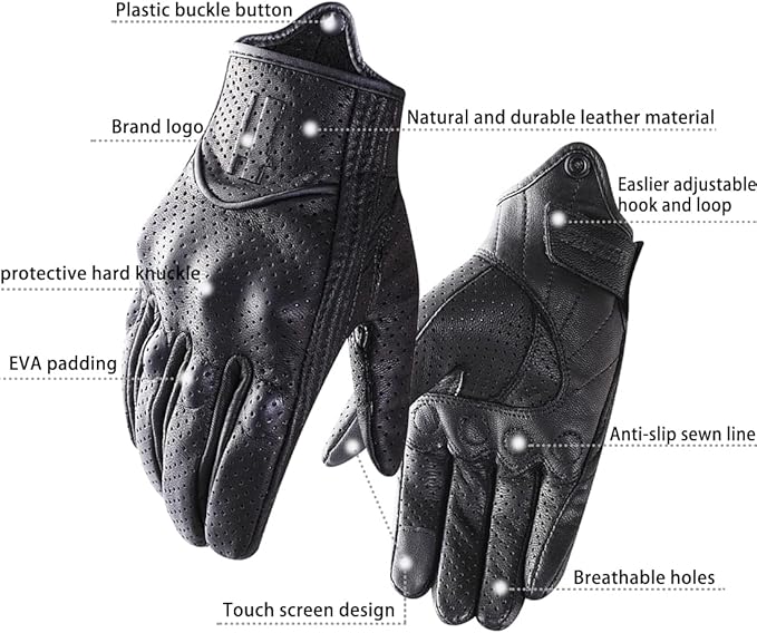 Harssidanzar Leather Motorcycle Gloves for Men Touchscreen GM028