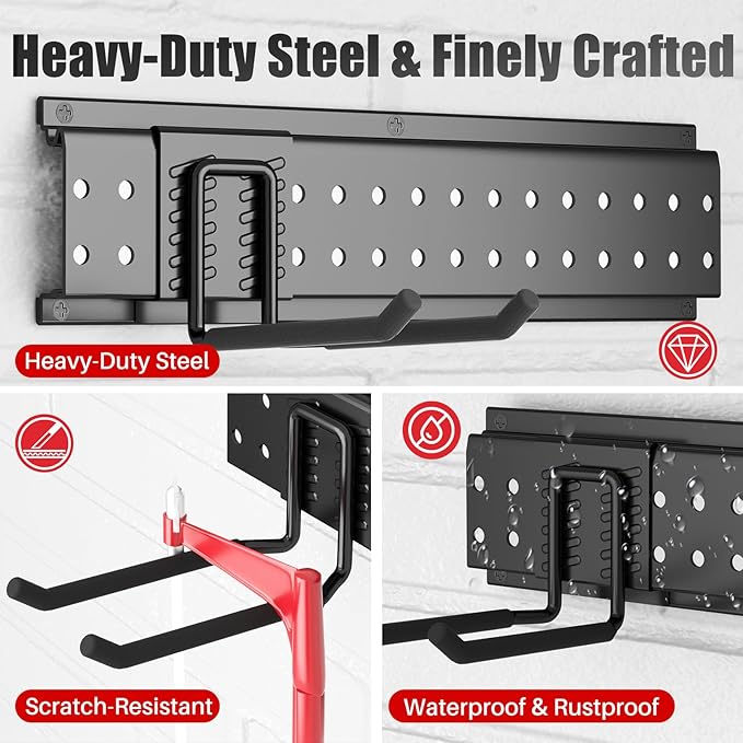 Garage Tool Organizer Wall Mount 48 inches with 10 Adjustable Heavy-Duty Hooks, Garage Organization, Garden Tool Storage Rack for Garage, Yard, and Shed, Holds Up to 400 lbs