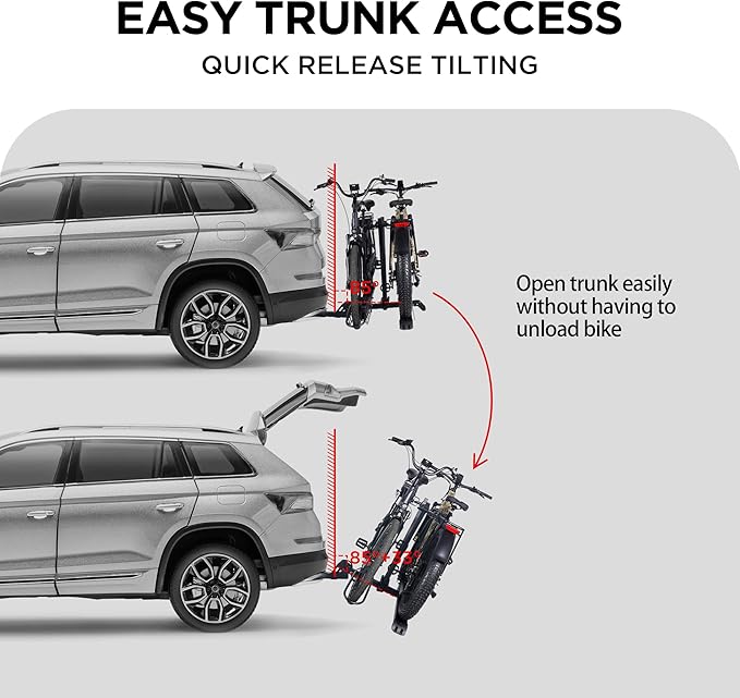 Rockland Foldable 2-Ebike Rack, 200 lbs Capacity, Hitch Mount Electric Bike Rack, Fits up to 5" Fat Tire Width and 50" Wheelbase, Ebike Carrier Rack for 2" Receiver for Cars SUVs Vans RVs