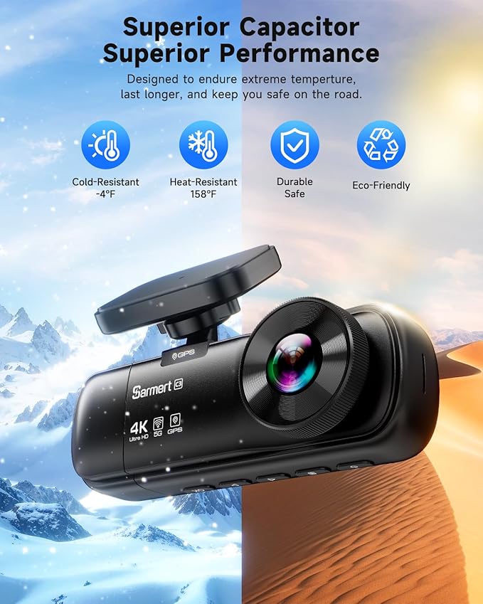 3 Channel Dash Cam, SARMERT 4K Dash Cam Front Inside and Rear with Free 64GB Card, 4K+1080P+1080P Car Camera, G-Sensor, WDR, APP, 5G WiFi, Night Vision, 24H Parking Monitor