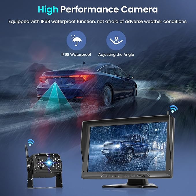 1080P Wireless Backup Camera Digital System Kit, Hodozzy 10.1 Inch HD 4 Quad Split Screen Reversing Monitor with Loop Record, Night Vision/IP68 Waterproof/Rear View Camera RV/Truck/Trailer/Bus/Camper