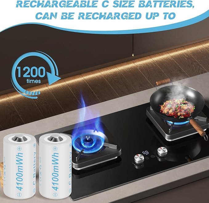 Rechargeable Lithium C Battery 4 Pack, Batteries c Size，Long Lasting1.5V C Batteries Rechargeable with 4 in 1 USB-C Charge Cable for Television Remote, Flashlights