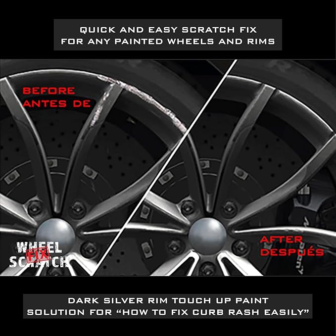 Silver Rim Touch Up Paint, Car Wheel Scratch Repair, Wheel Touch Up Paint Pen, curb rash repair, curb rim repair, Rim Alloy Silver Wheel Paint (Dark Silver Pen Only)