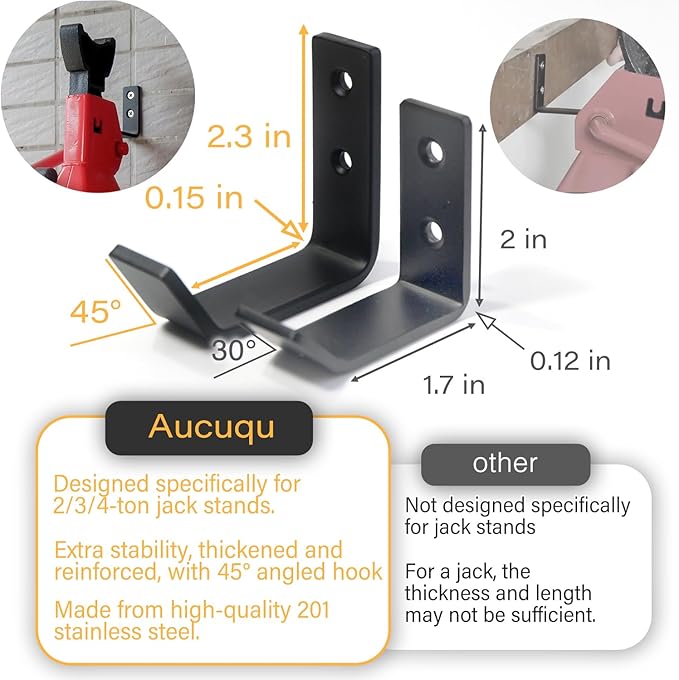 4 Packs Jack Stands Wall Mount Organizer, Heavy Duty Stainless Steel Holder Hook Fits 2 & 3 & 4 Ton Jack Stands