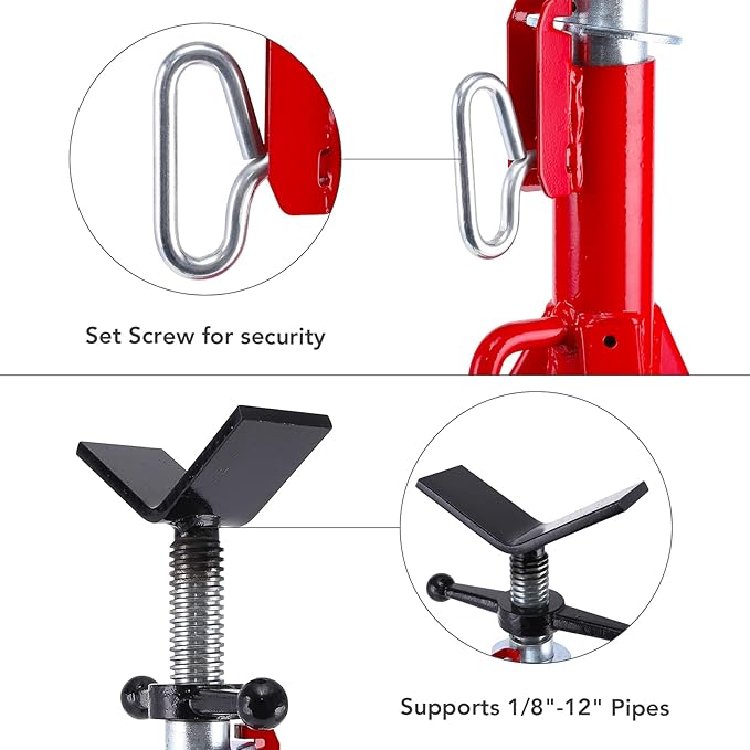 Towallmark V Head Pipe Jack Stand,28-52 Inch Adjustable Height,1/8"-12" Capacity, 2500 lb Load Capacity,Heavy Duty Carbon Steel Body, Steel Jack Stands with Portable Folding Legs