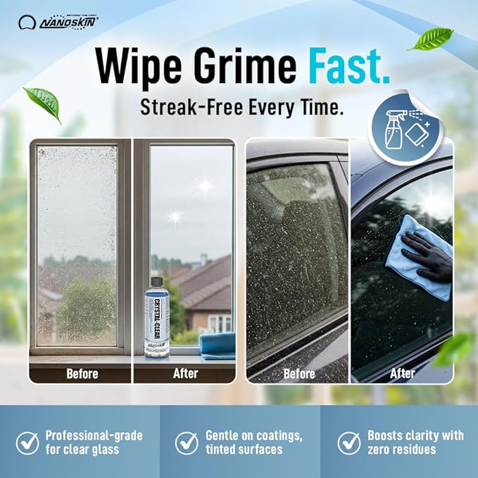 Nanoskin CRYSTAL-CLEAR VOC-Free Glass Cleaner 5 Gallon - Ultra-Concentrated, Eco-Friendly, Streak-Free Finish | Versatile Use for 40:1 Dilution | Perfectly Safe for Auto, Home, Garage & Beyond