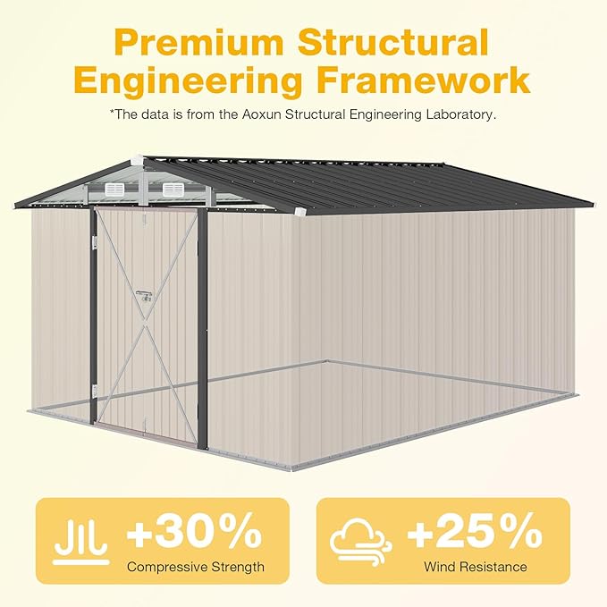 10x12 FT Outdoor Storage Shed Heavy-Duty Galvanized Steel Metal Garden Shed with Lockable Double Doors for Bike, Tool, Generator Storage in Backyard, Patio (10’x12’)