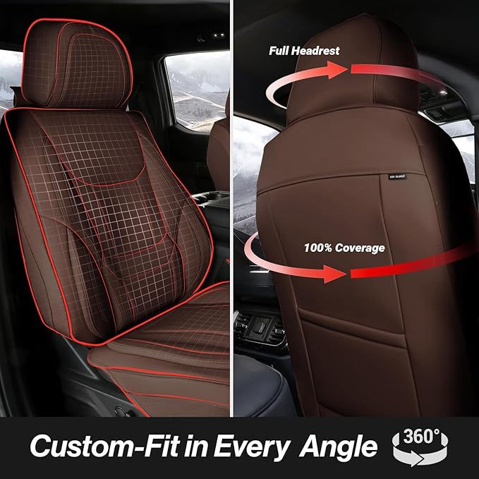 Coverland Custom Car Seat Covers Compatible with 2007-2013 Silverado 1500 Crew Cab, Extended Cab - Premium Leather Non-Slip Waterproof Interior Protector Full Set-Dark Brown [See Size Chart-Size X133]