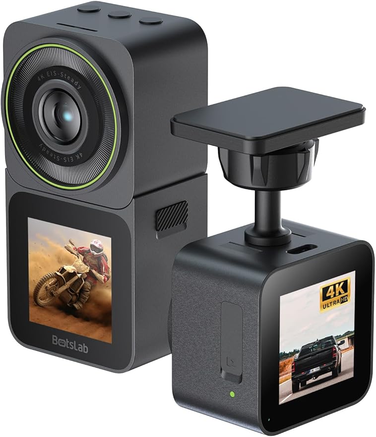 Action Camera 4K 20MP, Dual Use Action Camera and Dash Cam, Waterproof, EIS Stabilization, with 64GB SD Card, 170°Wide Angle Helmet Camera for Vlog or Recording Car Journey