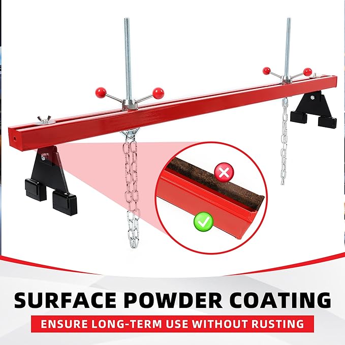 KUAFU Engine Support Bar 1100lbs Capacity Motor Transverse Bar with 2 Points Lift Holder Dual Hook Cross Hoist Engine Hoist for Home Garages & Auto Repair Shop
