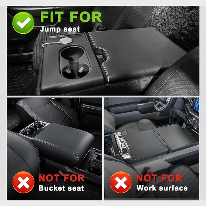 Muslogy Center Console Armrest Cover Compatible with Ford F-150 F150 2015-2024 2025 Comfort Armrest Pad Arm Rest Cushion Vegan Leather Protector 1-Inch Extra Thick(Jump Seat ONLY)
