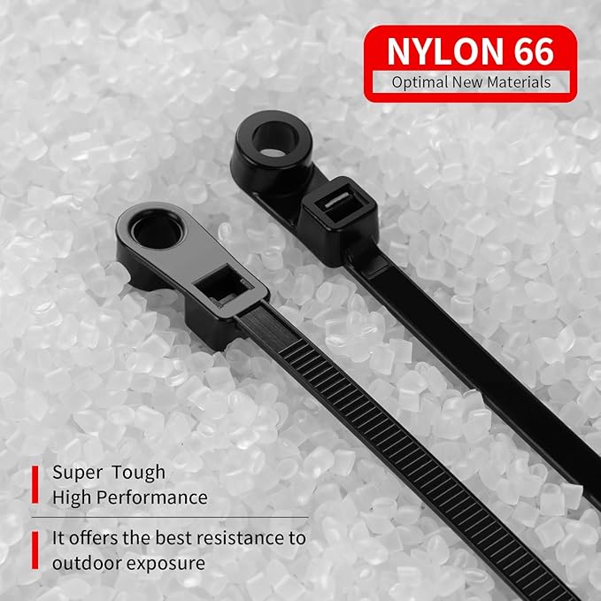 200 PCS 14 inch Black Zip Ties with Screw Hole 70lbs Mountable head Cable Ties Straps Multipurpose Heavy Duty Nylon Cable Zip Ties with Screw Mounting Hole