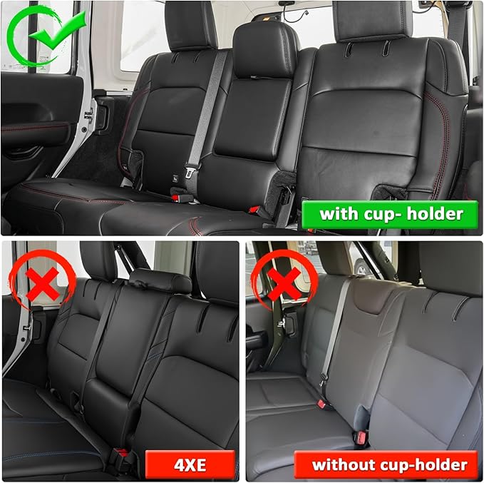 GIANT PANDA Fit Full Set Car Seat Covers for Jeep Wrangler 4 Door JL Sahara Altitude Rubicon 392 Unlimited 2018 2019 2020 2021 2022 2023 2024 2025 with Rear Cup Holder,Faux Leather - (Black+Red)