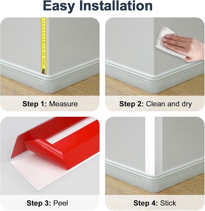 4PCS 45" White Metal Corner Protectors, Aluminum Self Adhesive Corner Guards, Metal Wall Edge Protector Strip, Furniture Corner Protectors, Wall Cabinet Baseboard Decoration 45" x 1"