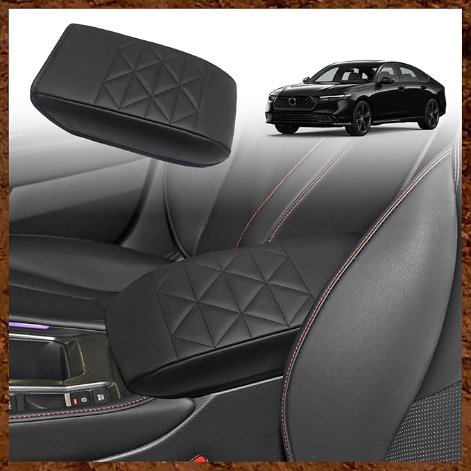 Muslogy for Accord 2025 2024 2023 Center Console Cover Armrest Pad Vegan Leather Extra Soft Armrest Lid Protector Compatible with Honda Accord LX EX Sport Hybrid EX-L Sport-L Touring (V2 Black)