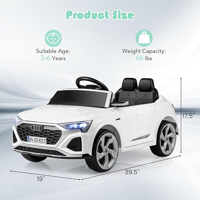 Licensed Audi SQ8 Ride on Car by OLAKIDS, 12V Kids Electric Vehicle with Remote Control, Toddlers Battery Powered Toy with 3 Speeds, Wheels Suspension, Music (White)