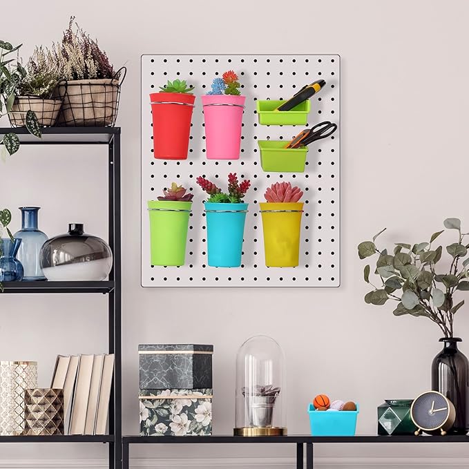 Yookeer 20 Pcs Pegboard Bins and Cups with Hooks and Loops Peg Assortment Organizer Accessories Various Tool Organizer Pegboard Baskets Set for Garage Workshop Workbench Office(Mixed Color)