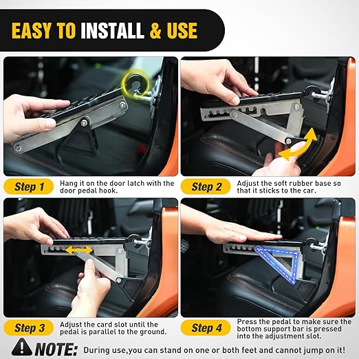 Nilight Car Door Step Universal Aluminum Latch Step for Car Roof Access Portable Folding Car Door Latch Hook Step Multi-Adjustable Both Feet Stand Pedal Max Load 500 Lbs for Truck SUV Vehicles, Black