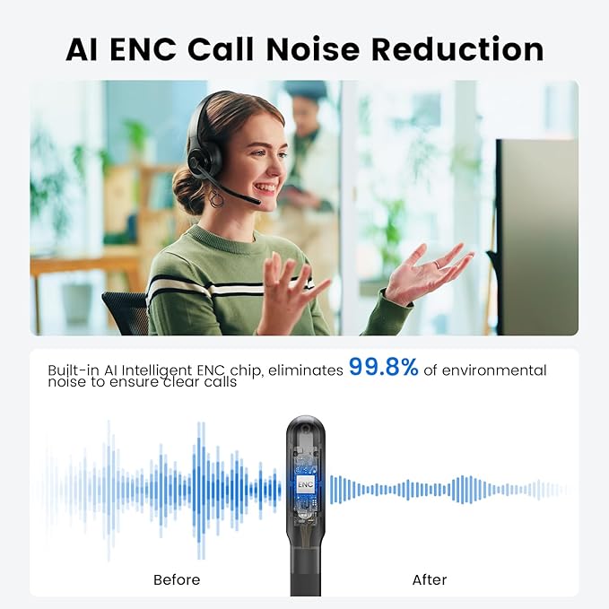 EKSA H3 Trucker Bluetooth Headset V5.4, Wireless Headphones with Mic Noise Cancelling, Mute Button & Replacement Ear Cushion, 65Hrs Driver Bluetooth Headset for Cellphone Office Work