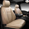 CAR PASS Nappa Leather Car Seat Covers Full Set, Luxury Seat Protector for Cars, Waterproof Anti-Slip Car Seat Cushion Armrest Compatible Airbag Universal for Sedan SUV Pick-up Truck Automotive, Beige
