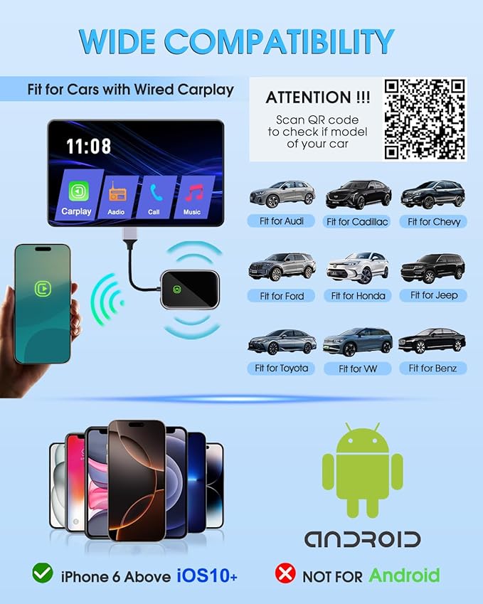 Wireless CarPlay Adapter - Fast & Stable Connection for Carplay Wireless Adapter Convert Factory Wired to Wireless CarPlay Dongle Plug & Play Car Play Fit for iPhone iOS 10+ (Grey)