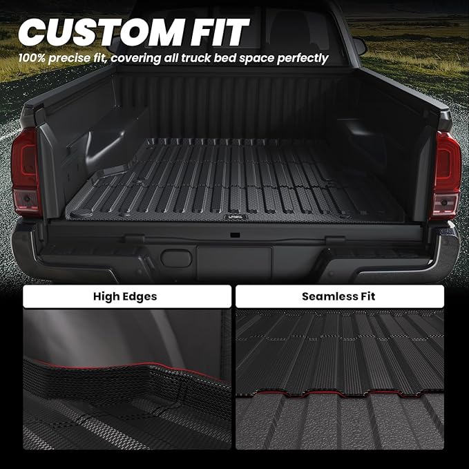 LASFIT Bed Mat for Toyota Tacoma (5FT,61.3'' Bed) 2023 2022 2021 2020 2019-2005 Truck Bed 5 ft, All Weather TPE Car Bed Liner for Toyota Tacoma Accessories Truck Mat &Cargo Liner, Black