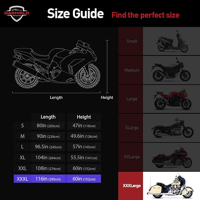 Ultimum Series Motorcycle Cover Waterproof All Weather Protection Universal Heavy Duty Night Reflector with Lock-Holes Compatible with Suzuki Harley Davidson Kawasaki Yamaha Honda Blue XXXL