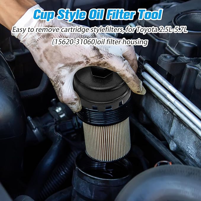 Heavy Duty Oil Filter Cap Removal Tool, 64mm 14 Flute Oil Filter Wrench, Compatible with Toyota, Lexus, Highlander (2.5L-5.7L Engines)