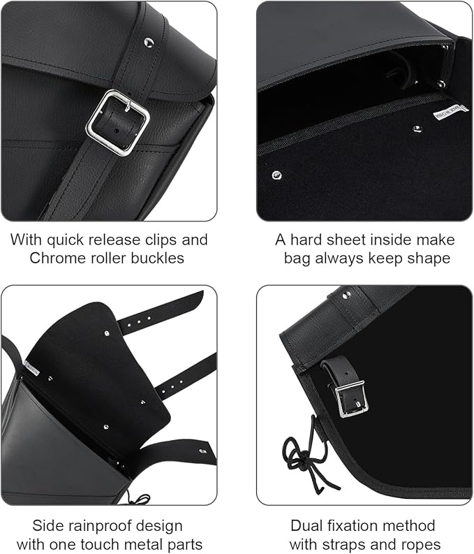 Motorcycle Saddle Bags Leather Motorcycle Solo Swing Arm Bag For Softails Sportsters Choppers Waterproof Side Bags (Black - Left Side, 11.5" x 10.25" x 3.5")