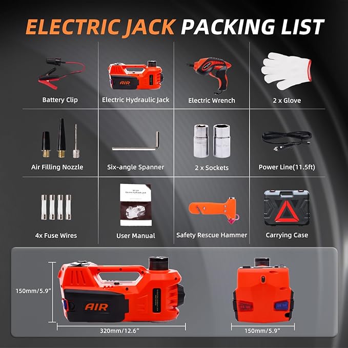 STANDTALL Electric Car Jack Kit 5 Ton 12V Electric Jack for Car with Impact Wrench and Tire Inflator Pump for SUV Sedan Truck Change Tires Garage Repair