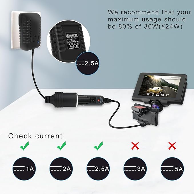 inShareplus 12V 2.5A 30W AC to DC Converter, 12 Volt Cigarette Lighter Adapter, 110V to 12V Car Lighter to Wall Outlet Adapter, Power Supply for Car Devices (MP3, Fan, Dash Cam)