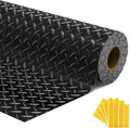 7.5x18 FT Garage Floor Mat, Flooring Roll with 20Pcs Tapes, 135 sqft Diamond Plate PVC Rubber Trailer Mat, Non-Slip Floor Mat for Garage, Warehouse, Gyms, Trailer, Pickup Truck (Black)