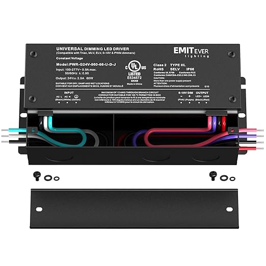EMITEVER Dimmable Led Driver, 2 Packs 60W AC 110V-277V to DC 24V Transformer, 5-in-1 Dimming: ELV/MLV/TRIAC / 0-10V / 1-10V / 10V PWM/Potentiometer, Waterproof IP67 and UL Listed,Class 2