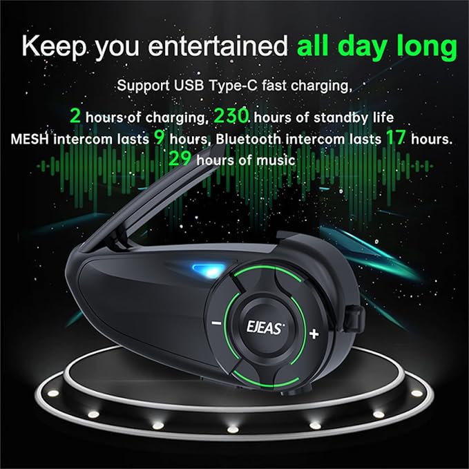 Q8 Motorcycle Helmet Bluetooth Intercom Headset, 230hours Standby, 6 Riders Mesh Communication Systems with Audio Multitasking, Music Sharing, Noise Cancellation, FM Radio, Loud Interphone -1 Pack