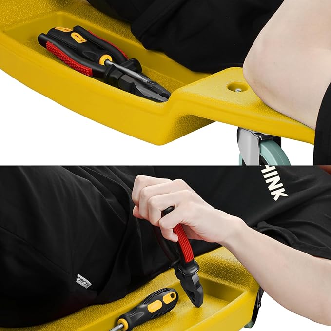 DNA MOTORING 48 Inches Heavy-Duty Low-Profile Roller Automotive Creeper with Padded Headrest, Yellow, TOOLS-00239-YL