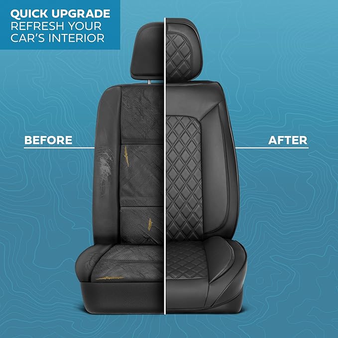 Elite Edition Faux Leather Seat Covers for Cars, Trucks, & SUV - 2 Black Car Seat Covers for Front Seats - Universal Fit Car Accessories Automotive Interior Cover Protector for Most Vehicles